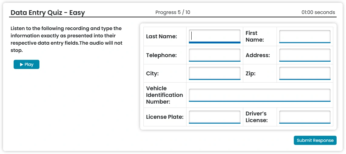 CritiCall Practice Test - Data Entry - Audio Question