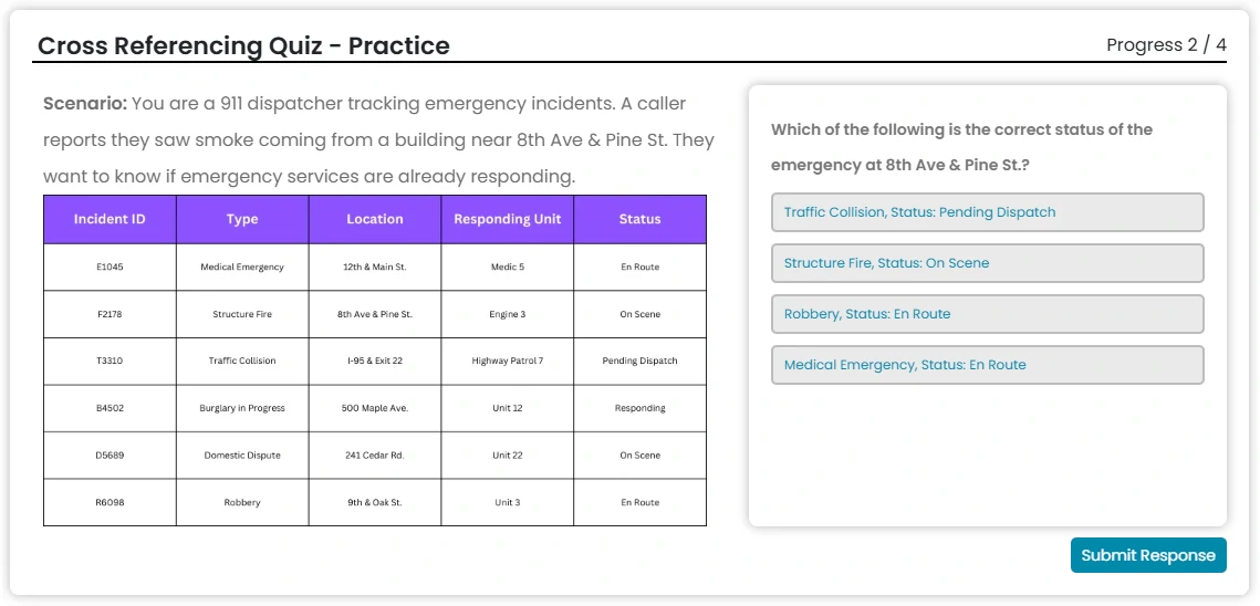 CritiCall Practice Test - Cross Referencing - Table Question